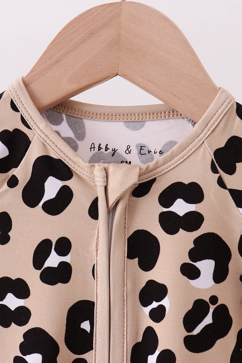 Leopard Print Baby Girl Romper – Short Sleeve Zip - Up Bodysuit - Blue Marc