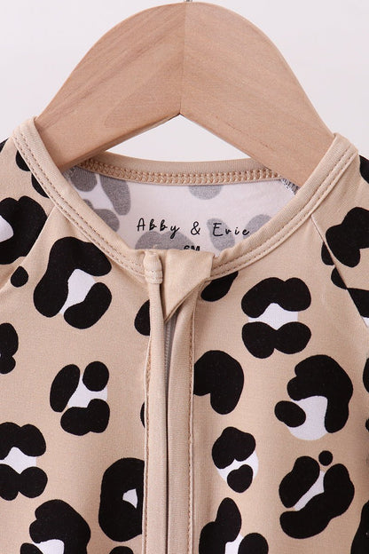 Leopard Print Baby Girl Romper – Short Sleeve Zip - Up Bodysuit - Blue Marc