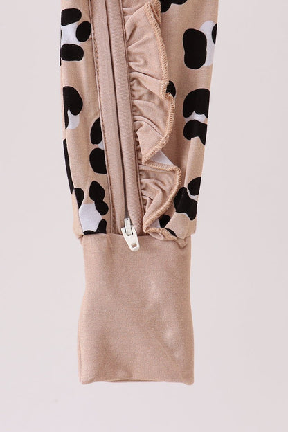 Leopard Print Baby Girl Romper with Ruffle Zipper – Soft Long Sleeve Jumpsuit - Blue Marc