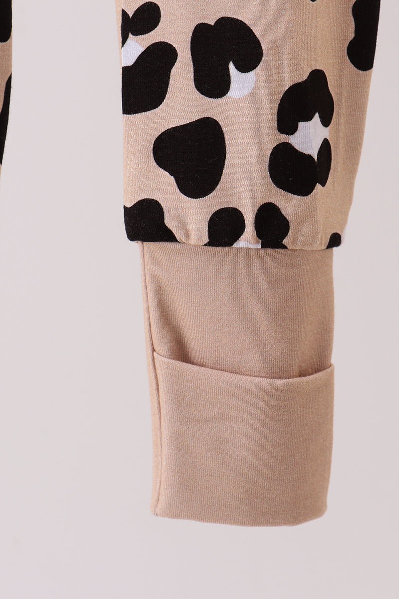 Leopard Print Baby Girl Romper with Ruffle Zipper – Soft Long Sleeve Jumpsuit - Blue Marc