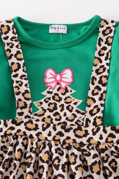 Leopard Print Suspender Skirt & Green Top Set for Girls - Blue Marc