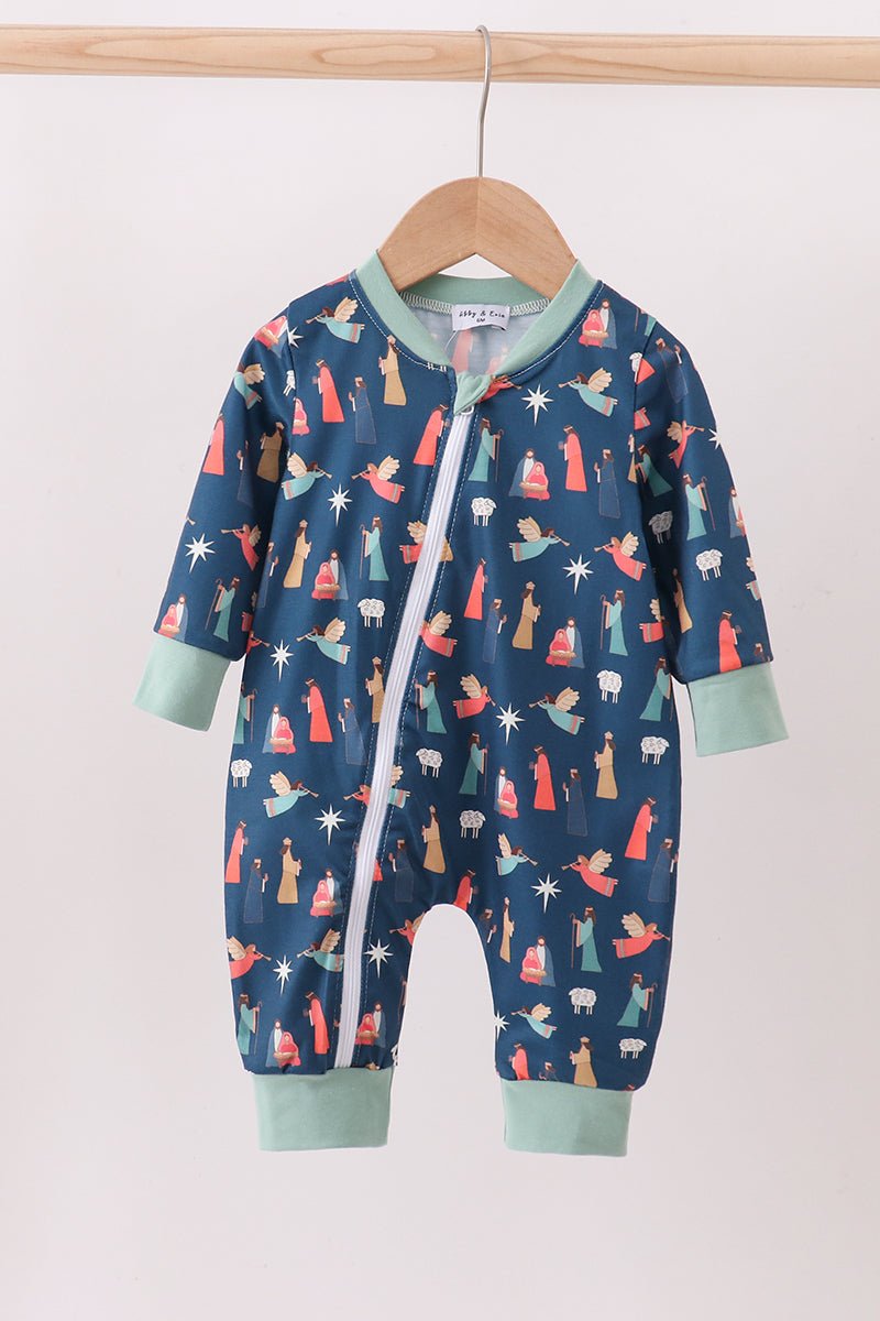 Little Miracle in a Manger Baby Boy Nativity Romper – Faith & Comfort Combined - Blue Marc