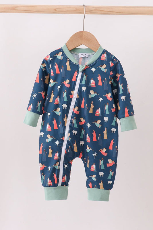 Little Miracle in a Manger Baby Boy Nativity Romper – Faith & Comfort Combined - Blue Marc