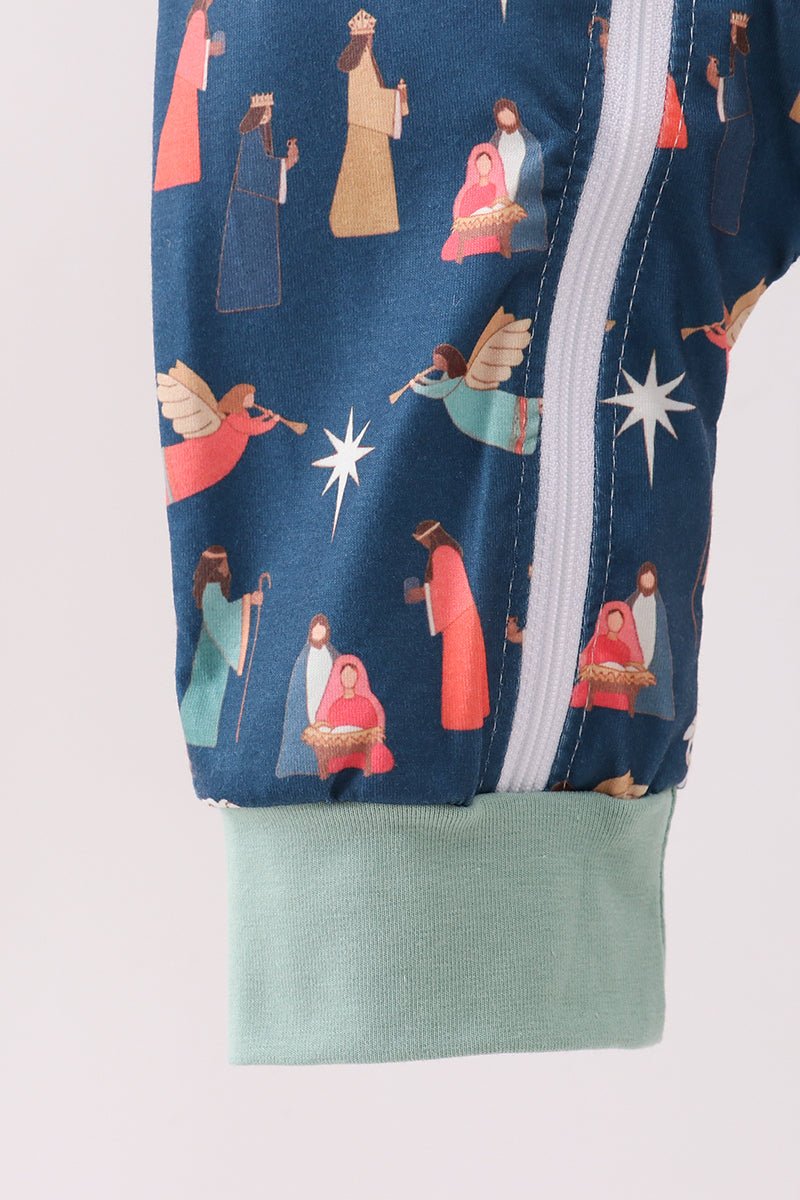 Little Miracle in a Manger Baby Boy Nativity Romper – Faith & Comfort Combined - Blue Marc