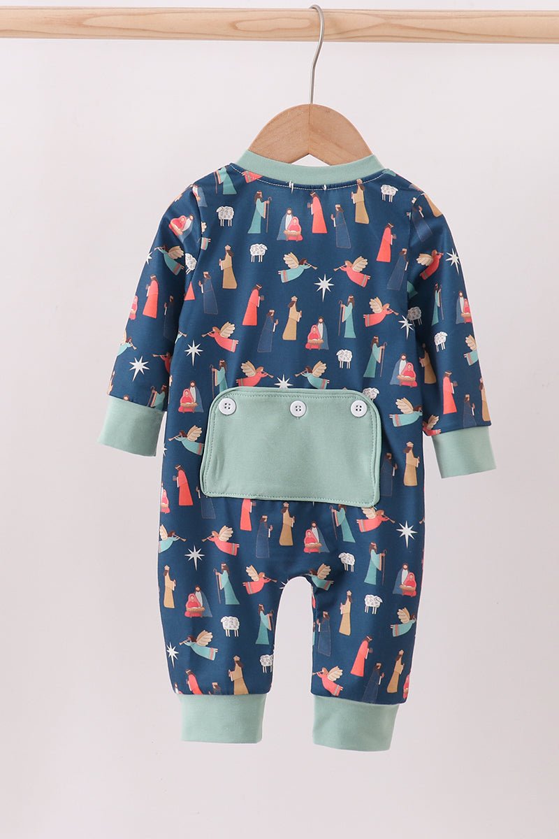 Little Miracle in a Manger Baby Boy Nativity Romper – Faith & Comfort Combined - Blue Marc