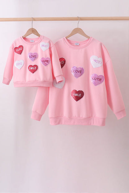 Matching Mommy & Me Valentine’s Sweatshirts – Pink Heart Print Love Set - Blue Marc