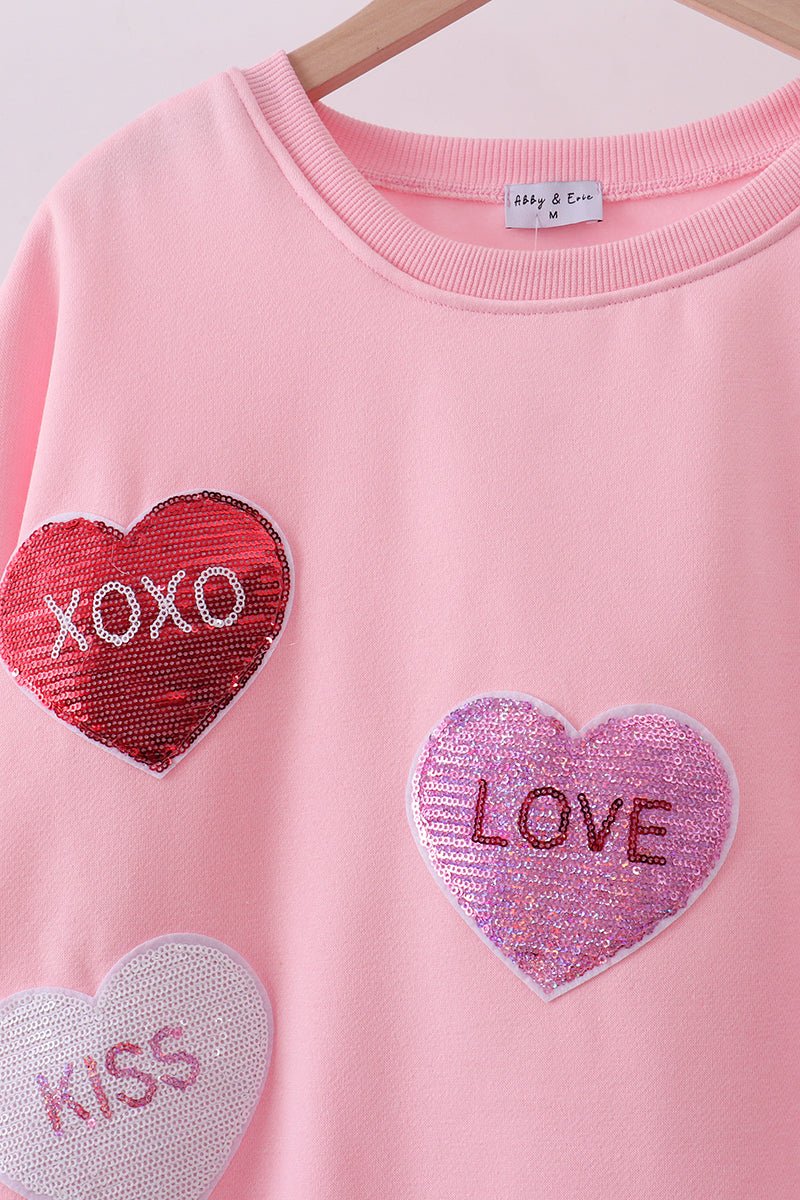 Matching Mommy & Me Valentine’s Sweatshirts – Pink Heart Print Love Set - Blue Marc