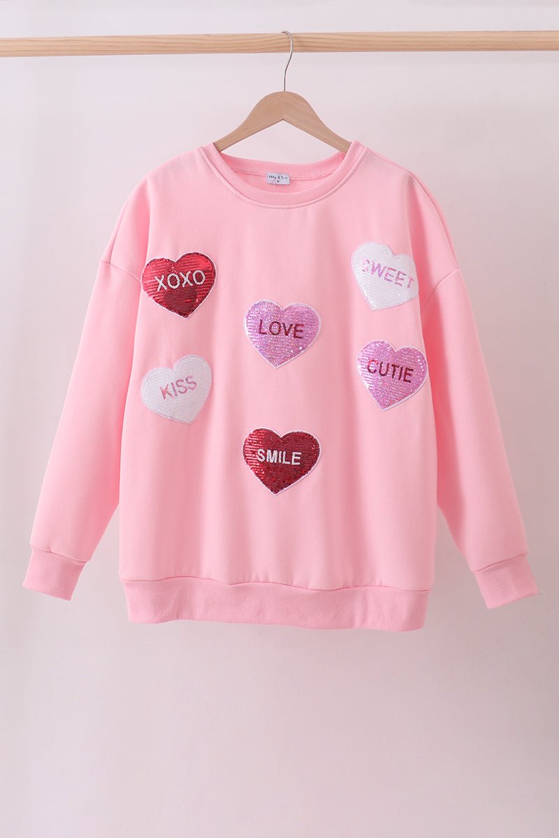 Matching Mommy & Me Valentine’s Sweatshirts – Pink Heart Print Love Set - Blue Marc