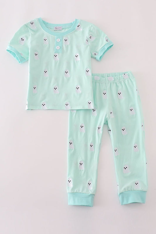 Mint Green Boys Ghost Pajama Set – Spooky Cute Sleepwear - Blue Marc