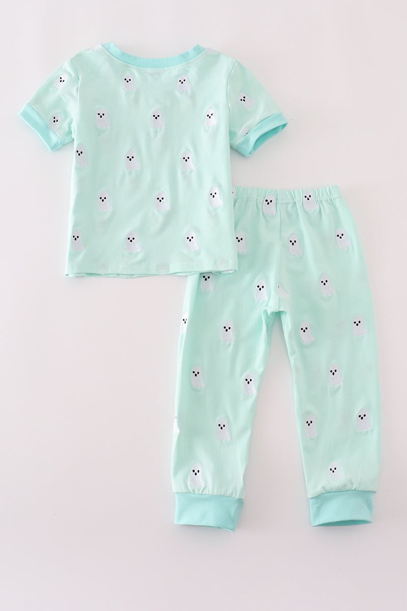 Mint Green Boys Ghost Pajama Set – Spooky Cute Sleepwear - Blue Marc
