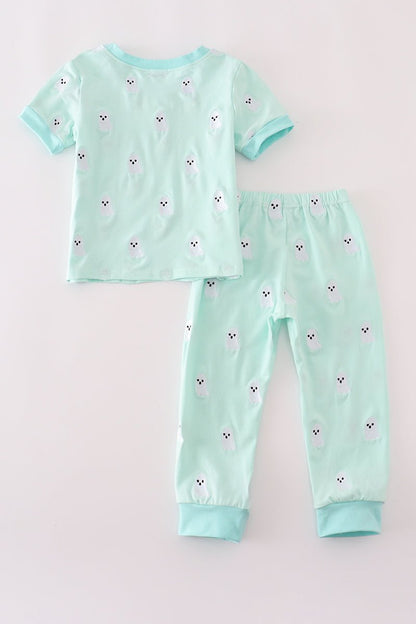 Mint Green Boys Ghost Pajama Set – Spooky Cute Sleepwear - Blue Marc