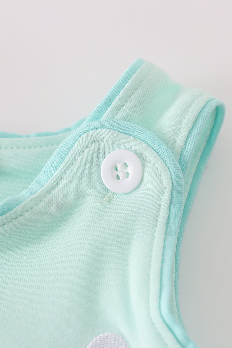 Mint Green Ghost Print Baby Boy Romper – Halloween Sleeveless - Blue Marc