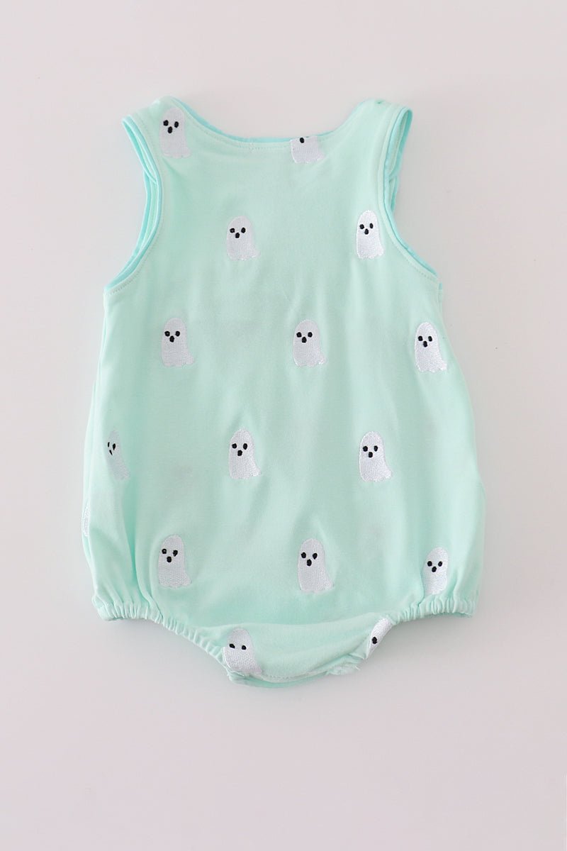 Mint Green Ghost Print Baby Boy Romper – Halloween Sleeveless - Blue Marc