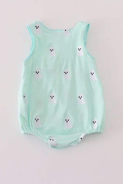 Mint Green Ghost Print Baby Boy Romper – Halloween Sleeveless - Blue Marc