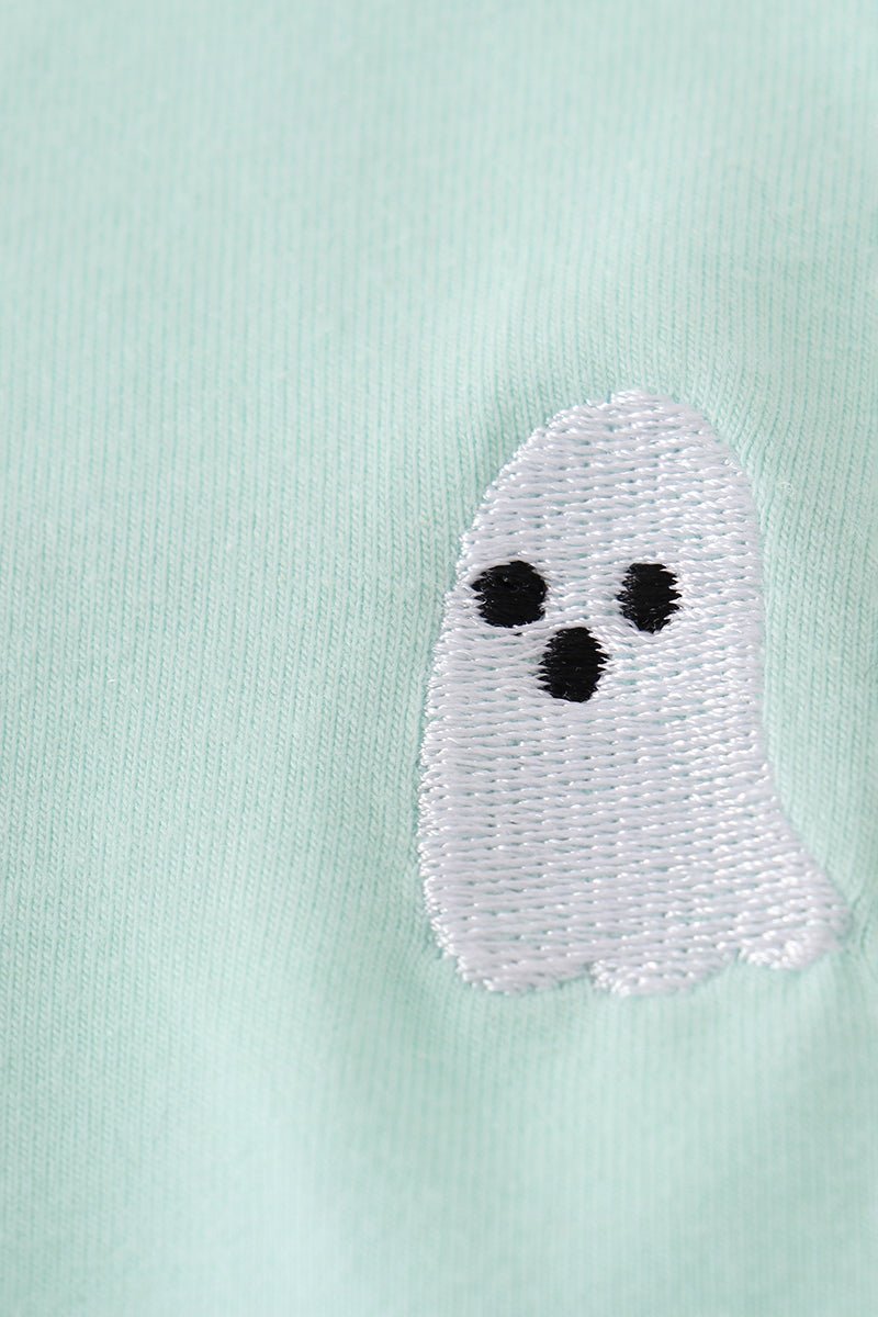 Mint Green Ghost Print Baby Boy Romper – Halloween Sleeveless - Blue Marc