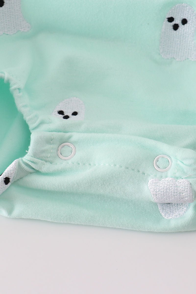 Mint Green Ghost Print Baby Boy Romper – Halloween Sleeveless - Blue Marc
