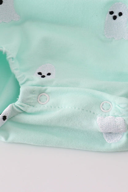 Mint Green Ghost Print Baby Boy Romper – Halloween Sleeveless - Blue Marc