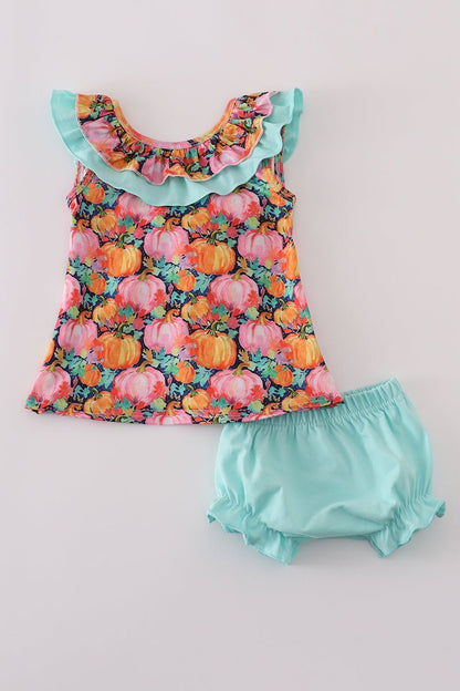 Mint Ruffle Pumpkin Patch Baby Girl Set - Blue Marc
