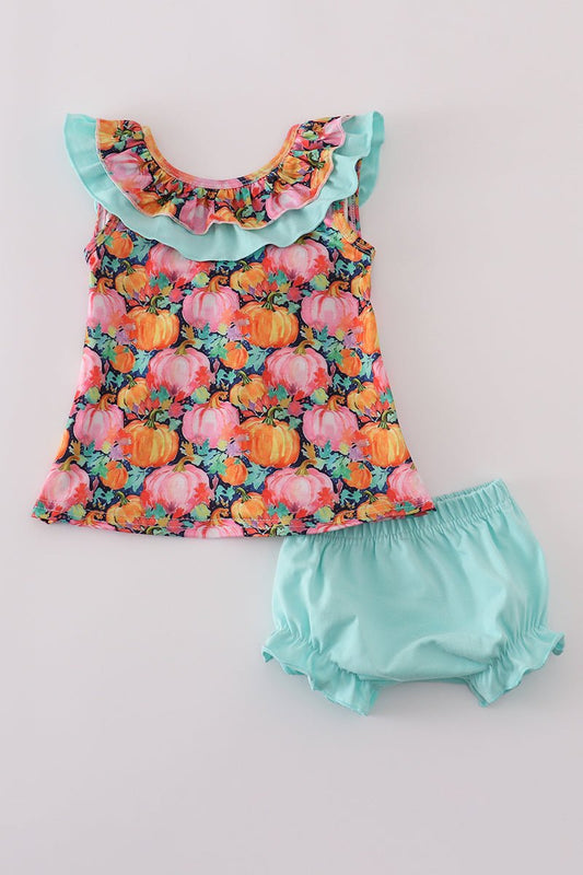 Mint Ruffle Pumpkin Patch Baby Girl Set - Blue Marc
