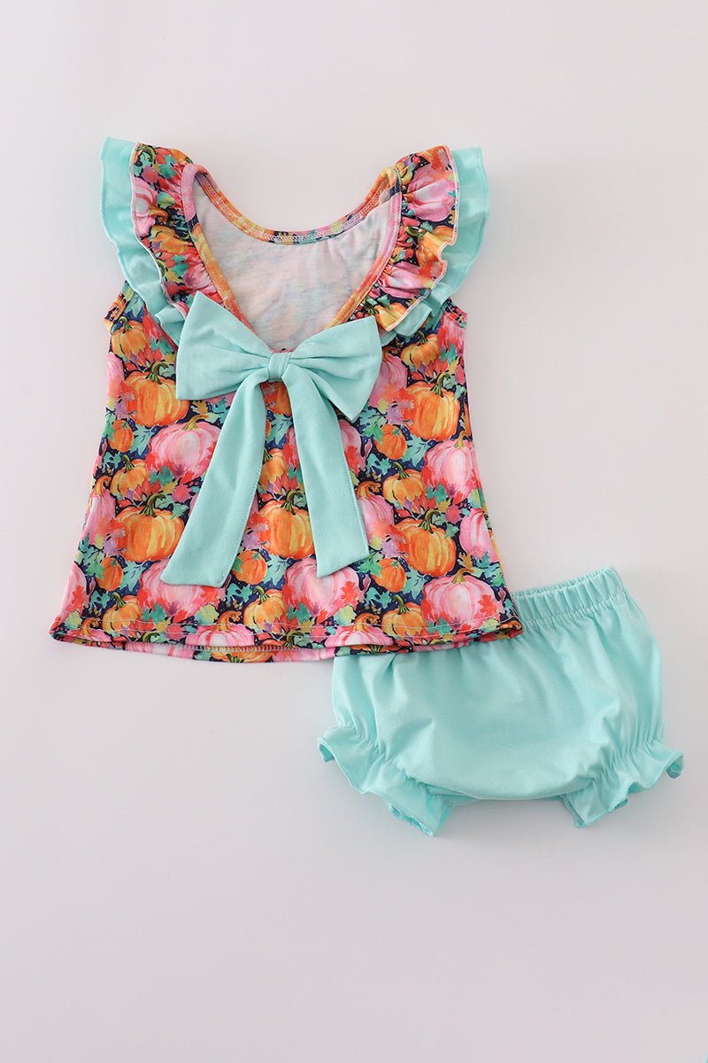 Mint Ruffle Pumpkin Patch Baby Girl Set - Blue Marc