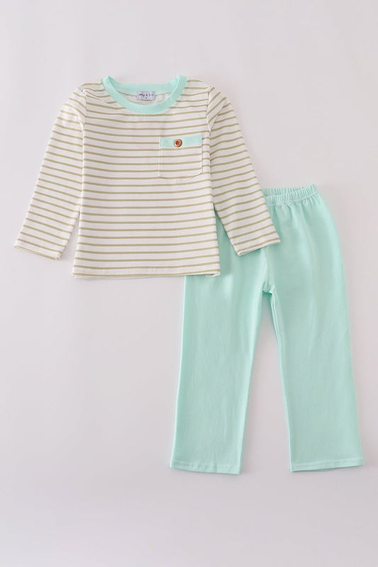 Mint Stripe Bear Pocket Boys 2 - Piece Lounge Set - Blue Marc