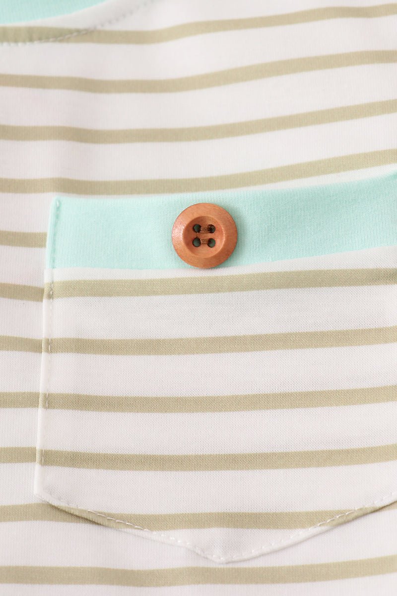 Mint Stripe Bear Pocket Boys 2 - Piece Lounge Set - Blue Marc
