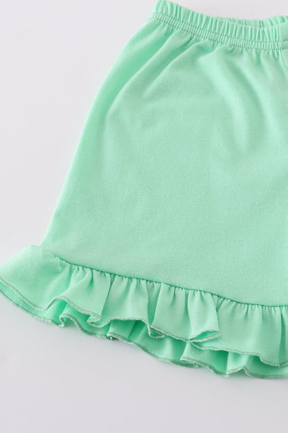 Minty Bloom Girls’ Floral Peasant Top & Ruffle Shorts Set – Springtime Sweetness - Blue Marc