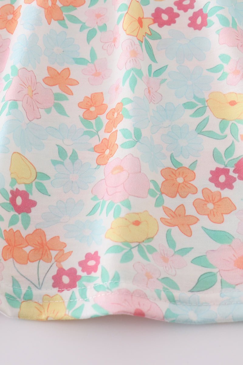 Minty Bloom Girls’ Floral Peasant Top & Ruffle Shorts Set – Springtime Sweetness - Blue Marc