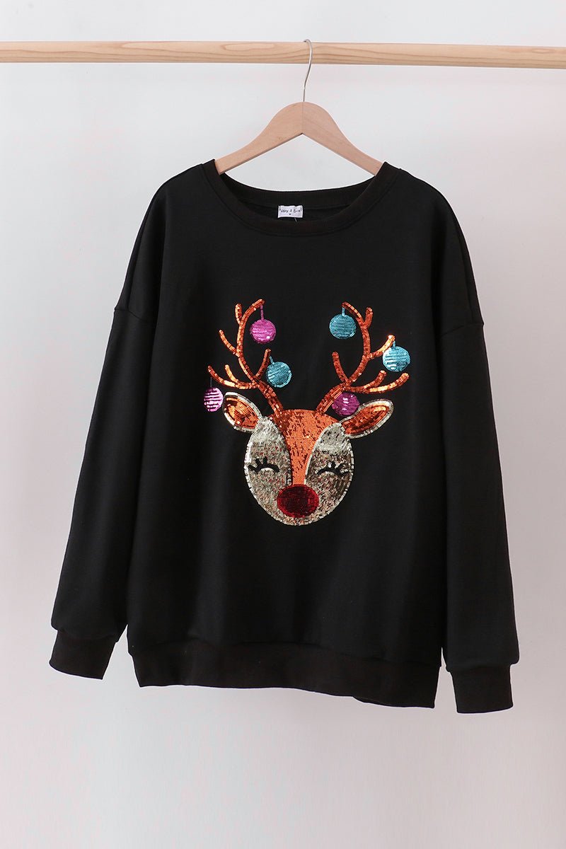 Mommy and Me Reindeer Holiday Sweatshirt Set – Black - Blue Marc