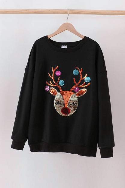 Mommy and Me Reindeer Holiday Sweatshirt Set – Black - Blue Marc