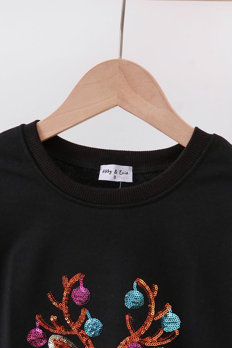 Mommy and Me Reindeer Holiday Sweatshirt Set – Black - Blue Marc
