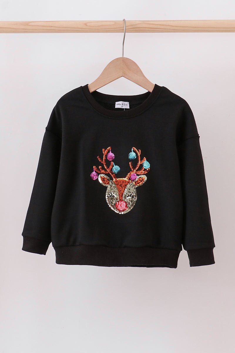 Mommy and Me Reindeer Holiday Sweatshirt Set – Black - Blue Marc
