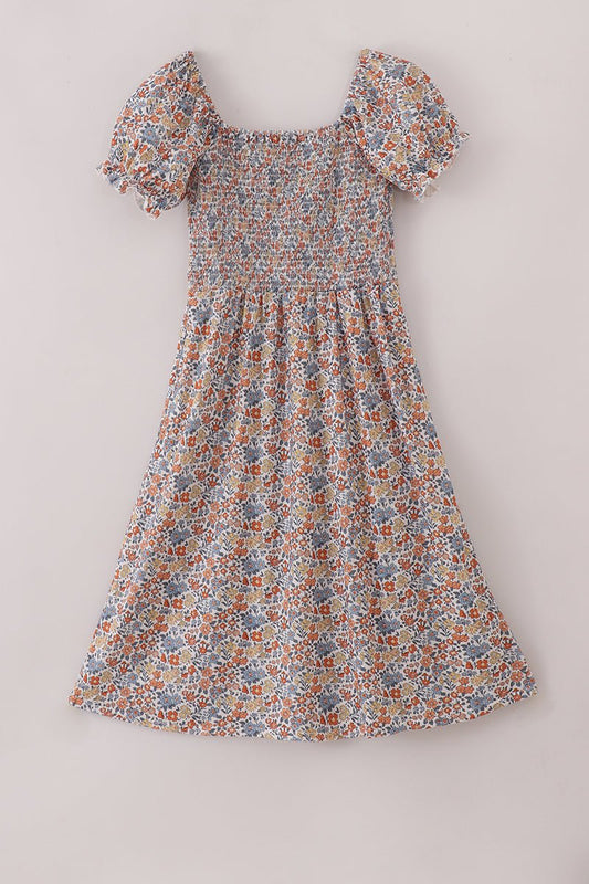 Mommy & Me Fall Floral Maxi Dress – Puff Sleeve Autumn Print - Blue Marc