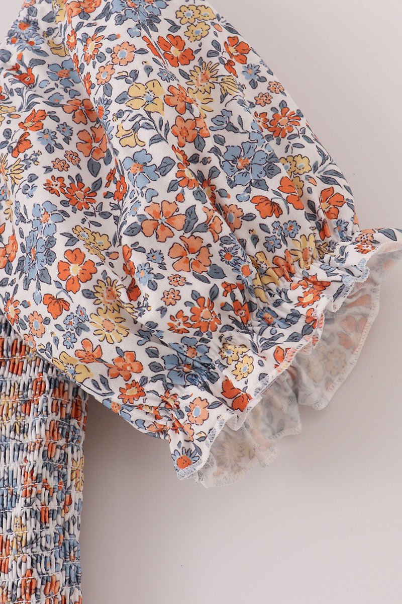 Mommy & Me Fall Floral Maxi Dress – Puff Sleeve Autumn Print - Blue Marc