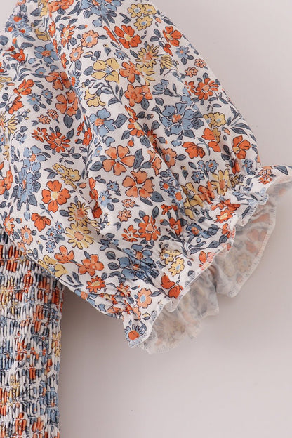 Mommy & Me Fall Floral Maxi Dress – Puff Sleeve Autumn Print - Blue Marc
