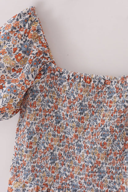 Mommy & Me Fall Floral Maxi Dress – Puff Sleeve Autumn Print - Blue Marc