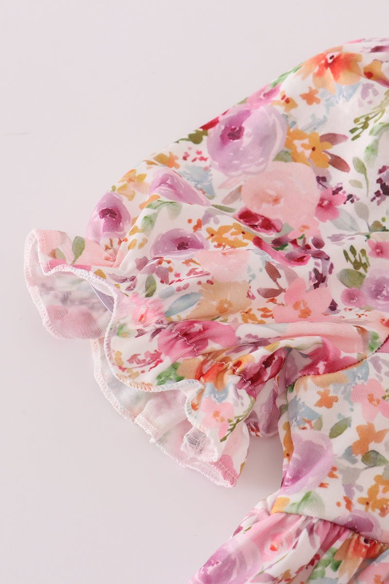 Mommy & Me Pink Floral Ruffle Sleeve Matching Dresses - Blue Marc