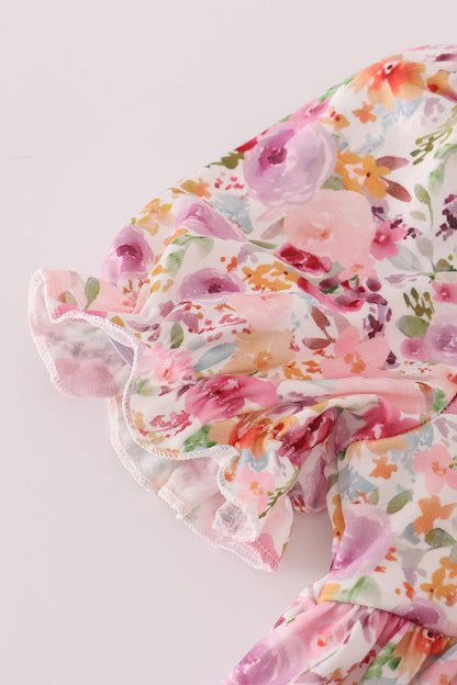 Mommy & Me Pink Floral Ruffle Sleeve Matching Dresses - Blue Marc