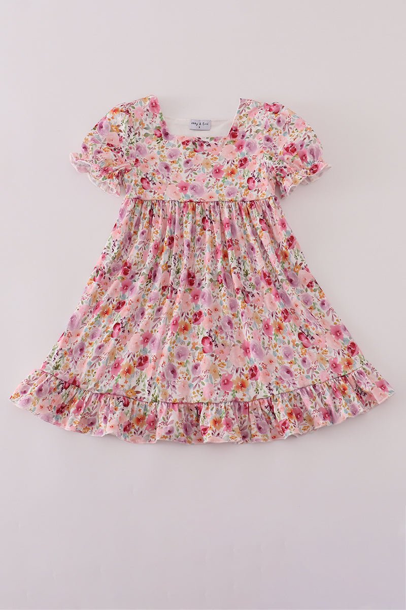 Mommy & Me Pink Floral Ruffle Sleeve Matching Dresses - Blue Marc