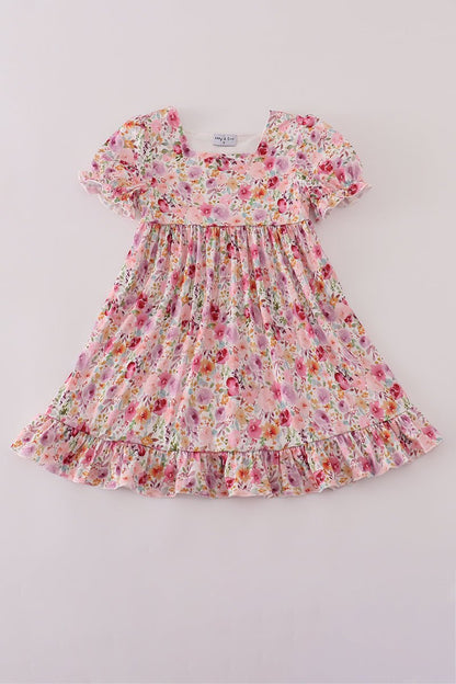 Mommy & Me Pink Floral Ruffle Sleeve Matching Dresses - Blue Marc