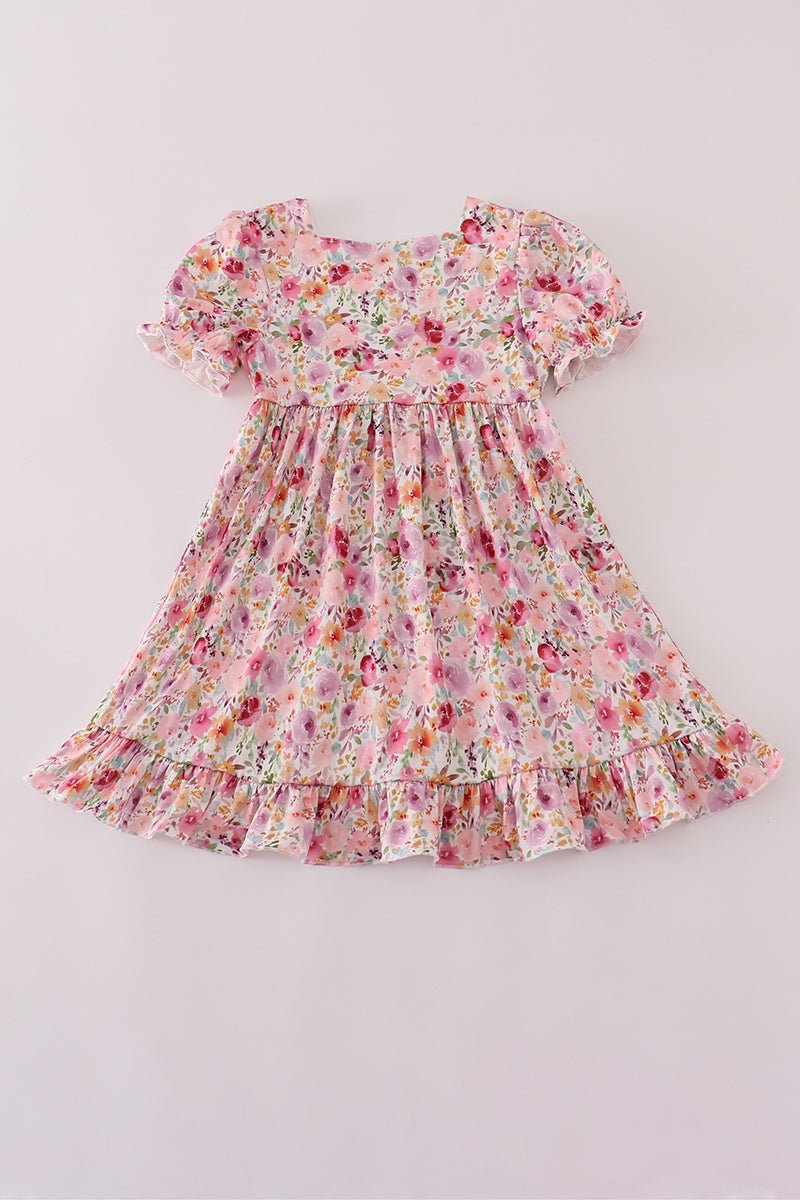 Mommy & Me Pink Floral Ruffle Sleeve Matching Dresses - Blue Marc
