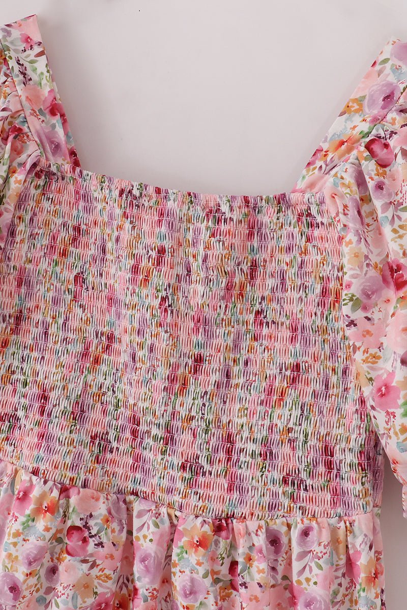 Mommy & Me Pink Floral Ruffle Sleeve Matching Dresses - Blue Marc