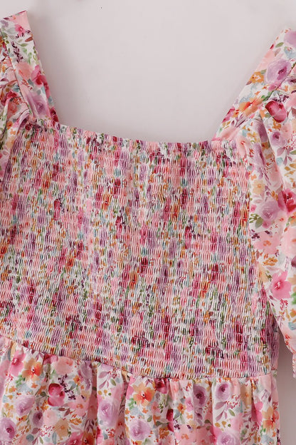 Mommy & Me Pink Floral Ruffle Sleeve Matching Dresses - Blue Marc
