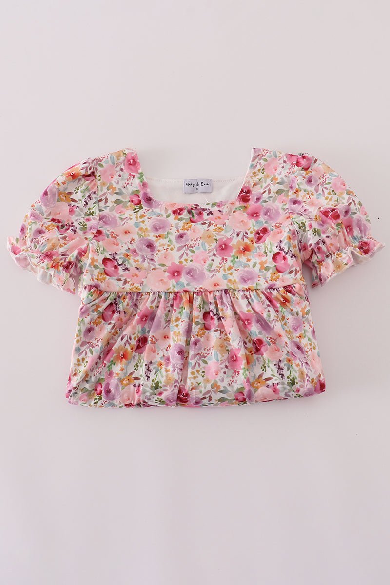 Mommy & Me Pink Floral Ruffle Sleeve Matching Dresses - Blue Marc