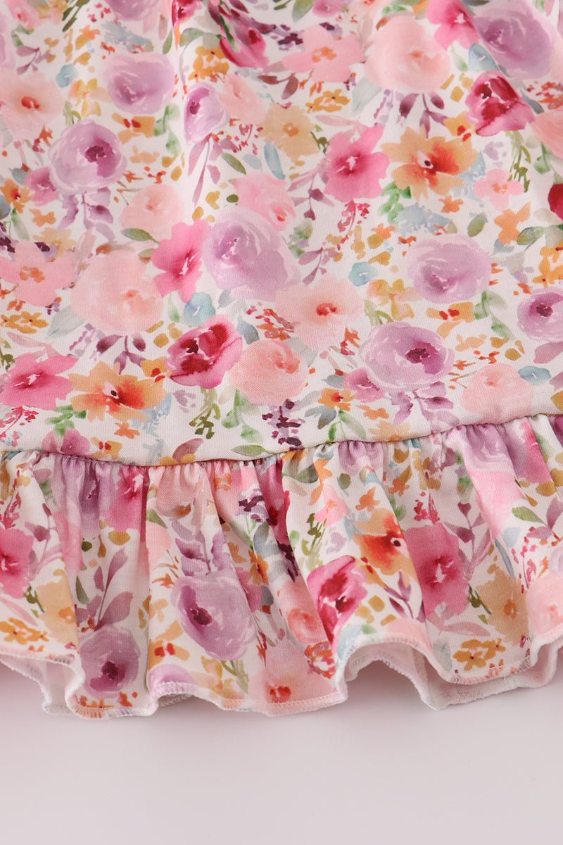 Mommy & Me Pink Floral Ruffle Sleeve Matching Dresses - Blue Marc