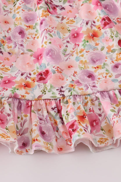 Mommy & Me Pink Floral Ruffle Sleeve Matching Dresses - Blue Marc