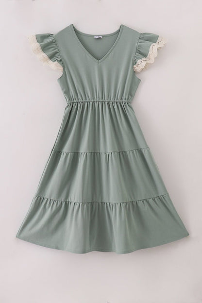 Mommy Sage Green Tiered Ruffle Sleeve Dress – Matching Family Look - Blue Marc