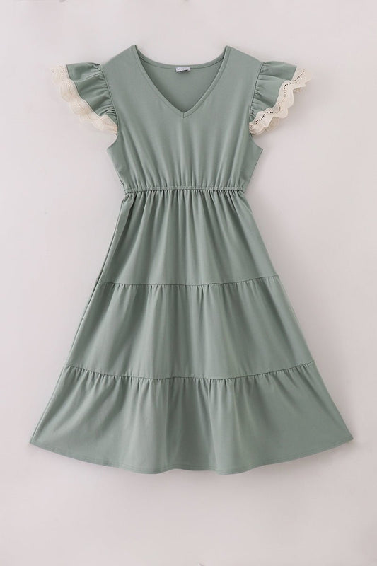 Mommy Sage Green Tiered Ruffle Sleeve Dress – Matching Family Look - Blue Marc