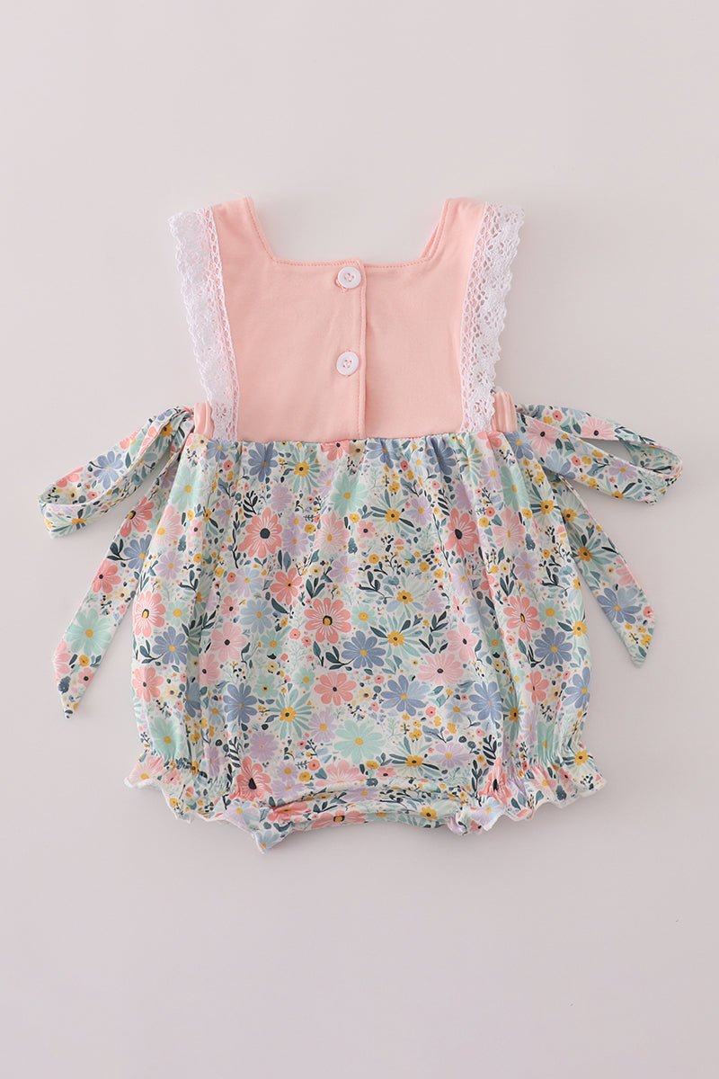 Mouse Garden Blooms Romper – Baby Girl Floral Ruffle Outfit - Blue Marc