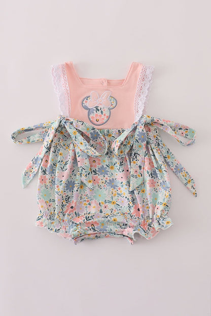 Mouse Garden Blooms Romper – Baby Girl Floral Ruffle Outfit - Blue Marc